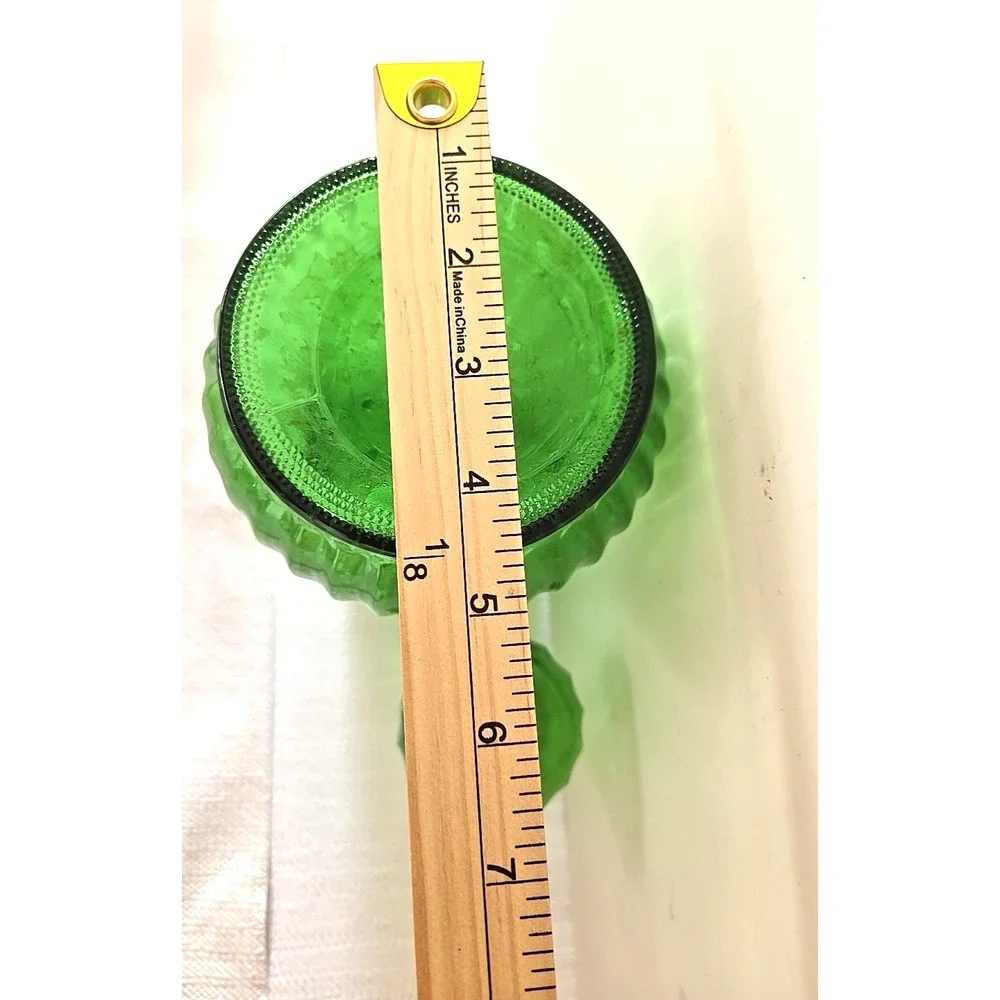 Vintage Hoosier Glass Emerald Green Ribbed Swirl Vases Lot of 2 10
